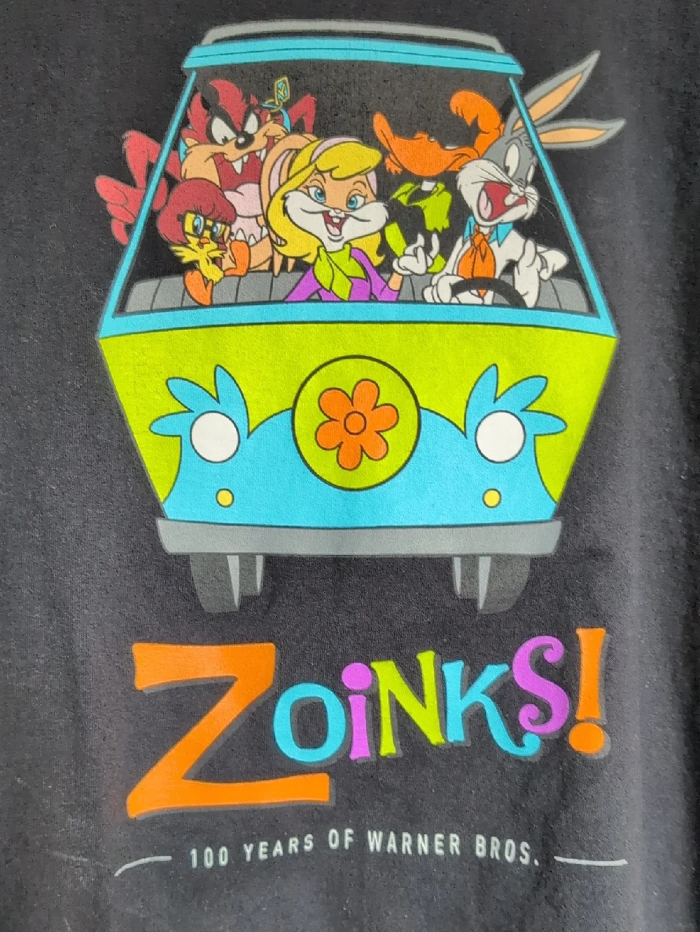 Warner Bros. Black Tee with Bright Multicolor 'Zoinks!' Van Graphic